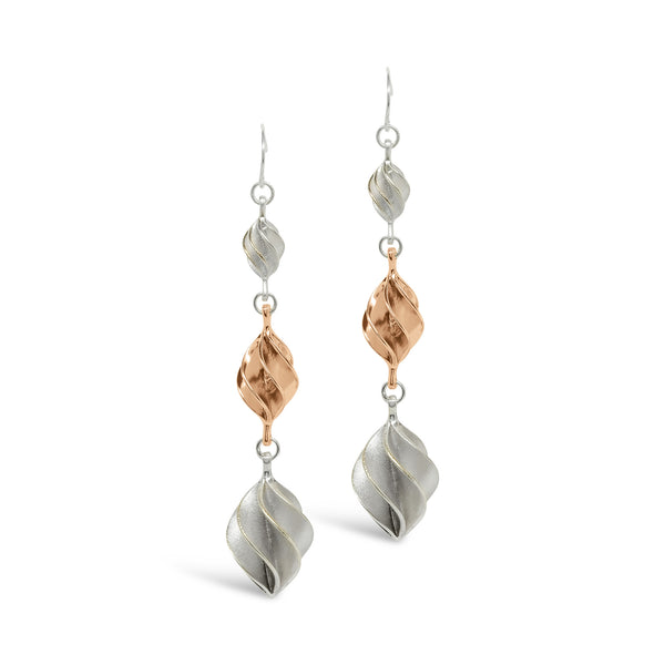 3GD Verso Triple Drop Earrings Silver and Rose Gold