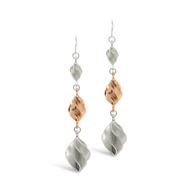 3GD Verso Triple Drop Earrings Silver and Rose Gold