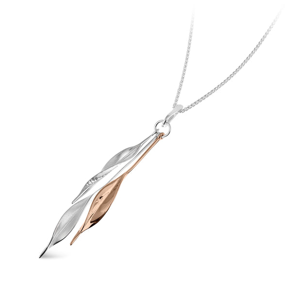 TPL Mavilo Triple Slim Leaf Pendant Silver and Rose Gold