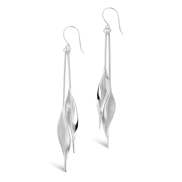 Mavilo Double Leaf Long Drop Earrings