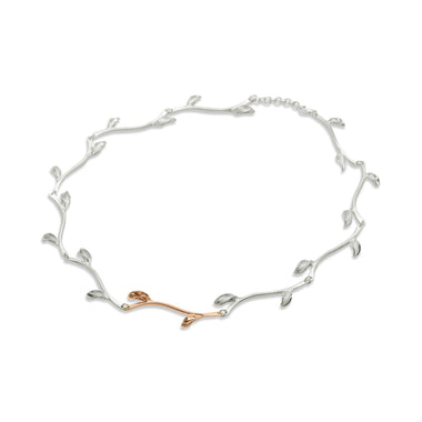 BN Mavilo Leaf Stem Necklace Silver and Rose Gold