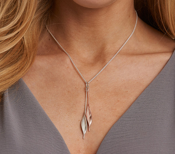 CLP Mavilo Double Long Slim Leaf Pendant Collette Waudby Model