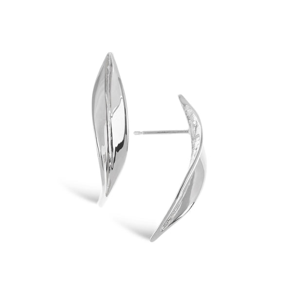 CLS Mavilo Curved Leaf Stud Earrings Silver Polished Finish