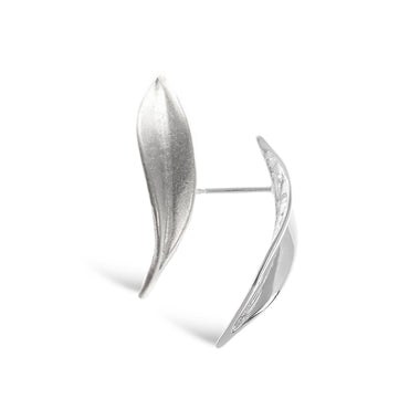 CLS Mavilo Curved Leaf Stud Earrings Silver Matt Finish