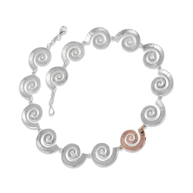 CVN Dreki Sea Wave Necklace Silver And One Rose Red Gold Link