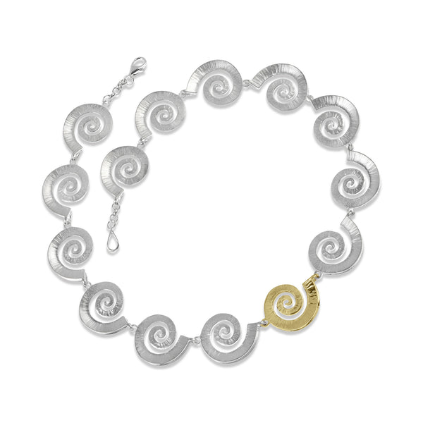 CVN Dreki Sea Wave Necklace Silver And One Yellow Gold Link