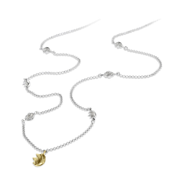 GNLC Verso Long Chain Necklace with Six Silver Charms and One Yellow Gold Charms 34inch