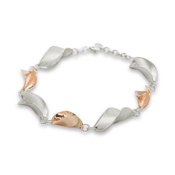 LB2 Mavilo Medium and Small Wide Leaf Bracelet Silver And Rose Gold