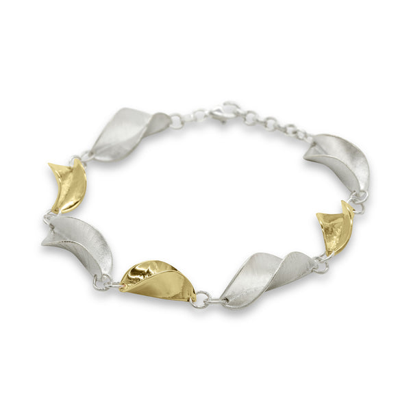 LB2 Mavilo Medium and Small Wide Leaf Bracelet Silver And Yellow Gold