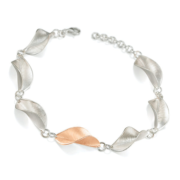 LB Mavilo Twisted Leaf Bracelet Silver and One Rose Gold Link