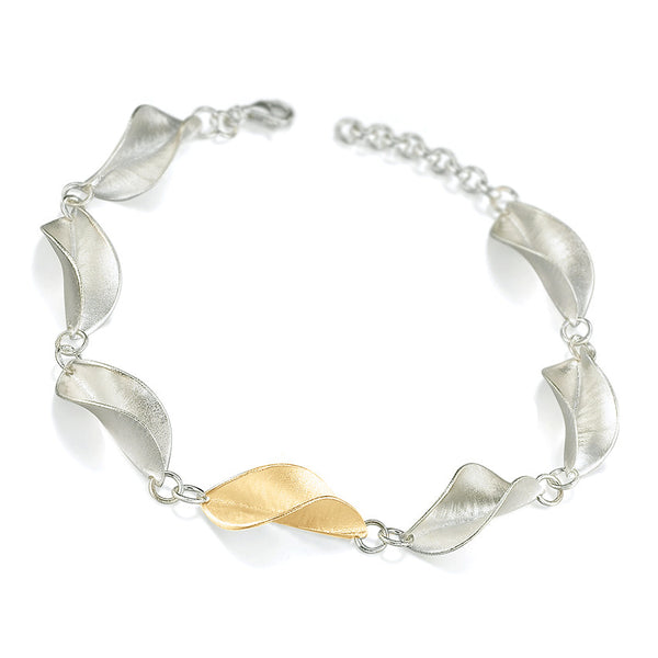 LB Mavilo Twisted Leaf Bracelet Silver and One Yellow Gold Link