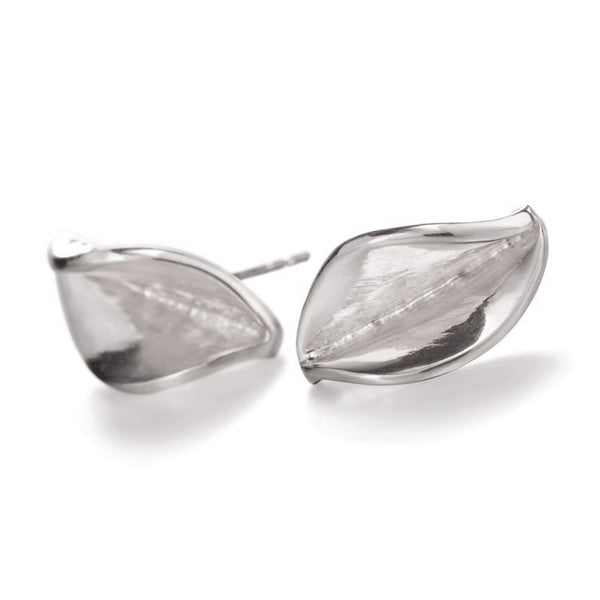 LS2 Mavilo Leaf Stud Earrings Polished Silver