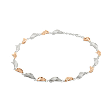 NB Mavilo Small and Medium Link Leaf Necklace Silver and Rose Gold