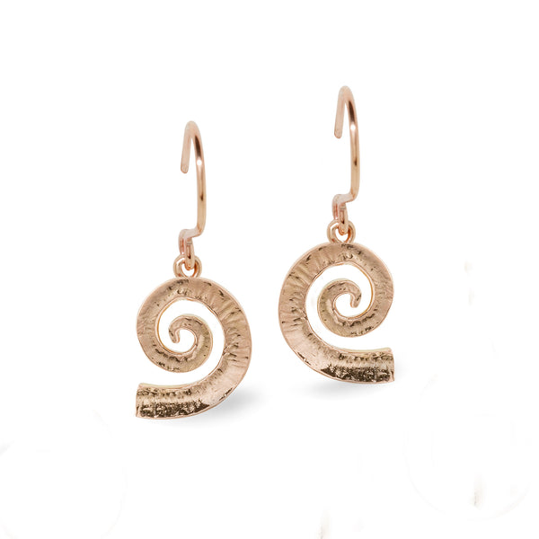 VE7 Dreki Medium Spiral Sea Wave Drop Earrings Rose Red Gold