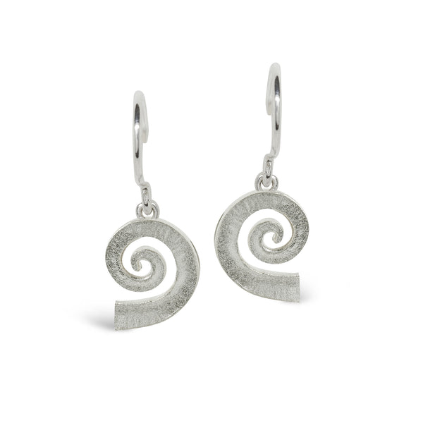 VE7 Dreki Medium Spiral Sea Wave Drop Earrings Silver