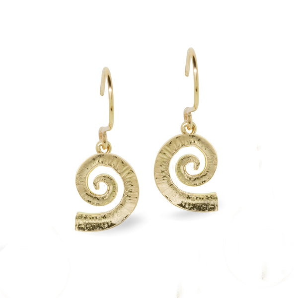 VE7 Dreki Medium Spiral Sea Wave Drop Earrings Yellow Gold