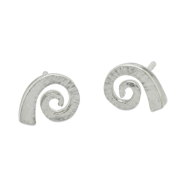 VS1 Dreki Small Spiral Sea Wave Studs Matte Silver 