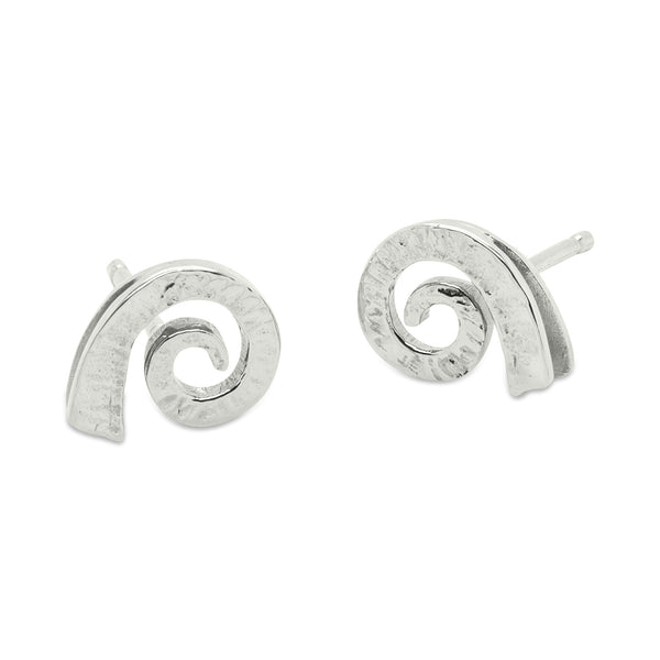 VS1 Dreki Small Spiral Sea Wave Studs Polished Silver 