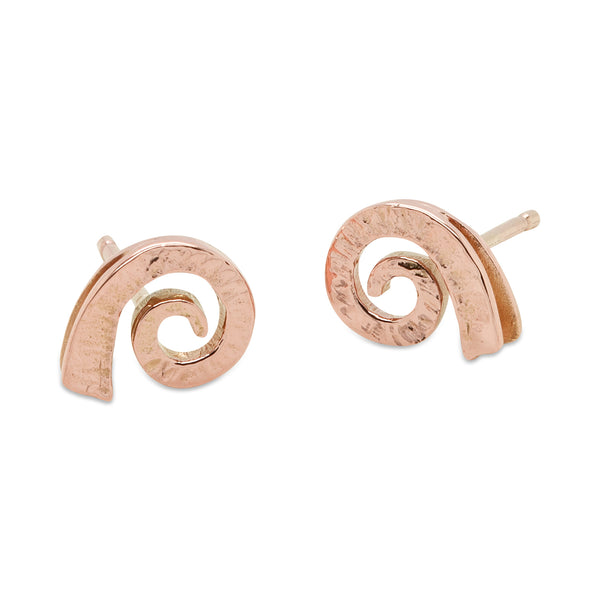 VS1 Dreki Small Spiral Sea Wave Studs Polished Rose Gold 