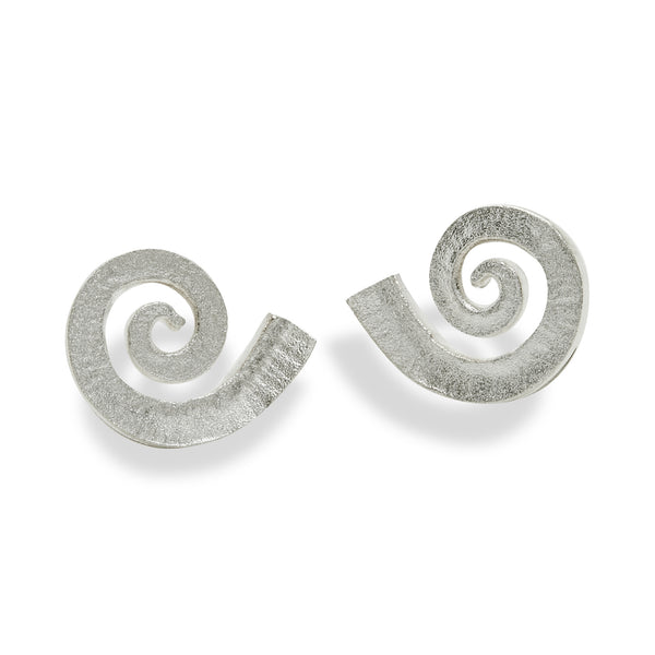VS7 Dreki Medium Spiral Sea Wave Studs Matte Silver