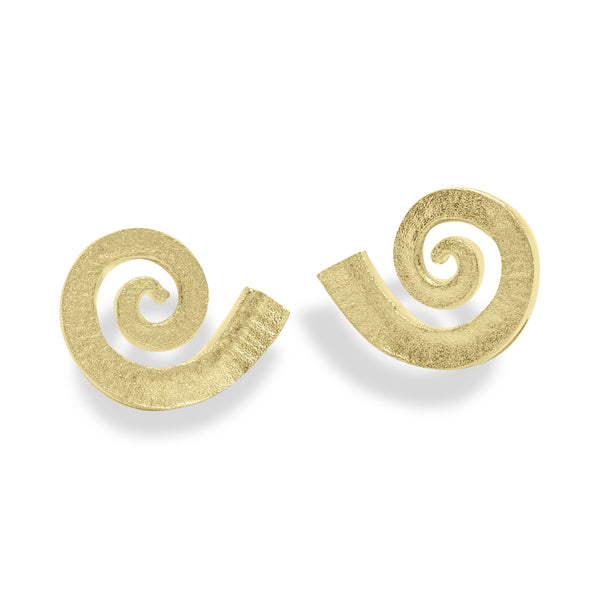 VS7 Dreki Medium Spiral Sea Wave Studs Matte Yellow Gold