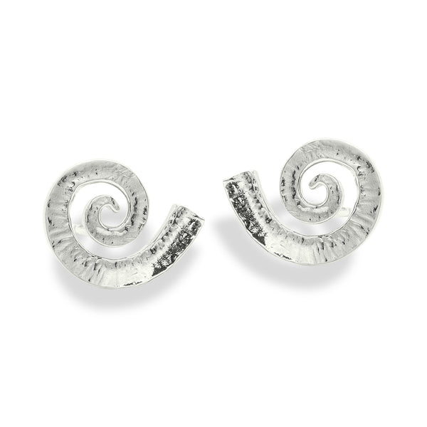VS7 Dreki Medium Spiral Sea Wave Studs Polished Silver