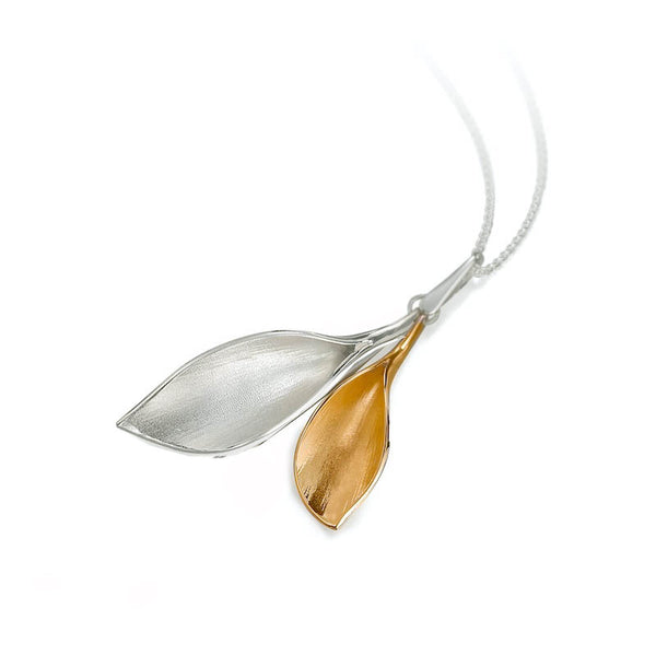 W2AP Lilium Double Calla Lily Pendant Silver and Yellow Gold