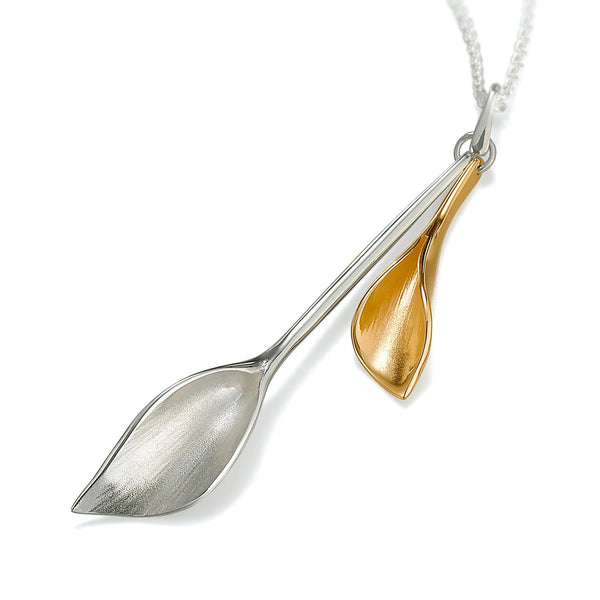 WDMP Lilium Medium Double Calla Lily Pendant Silver and Yellow Gold