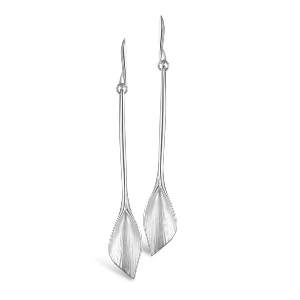 WE1 Lilium Long Wide Calla Lily Drop Earrings Silver